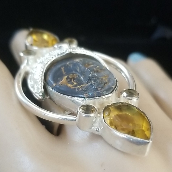 Vintage Sajen Goddess Sterling Silver and Citrine Ring SZ 7 3/4 - Picture 12 of 16